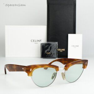 NEW Celine CL40059U 18N Shiny Rhodium Havana Green Women Cat Eye Sunglasses